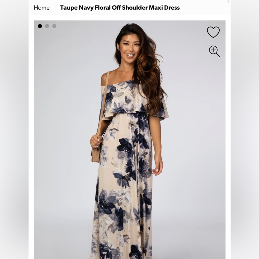 NWT Taupe Navy Floral Off Shoulder Maxi Dress Medium
